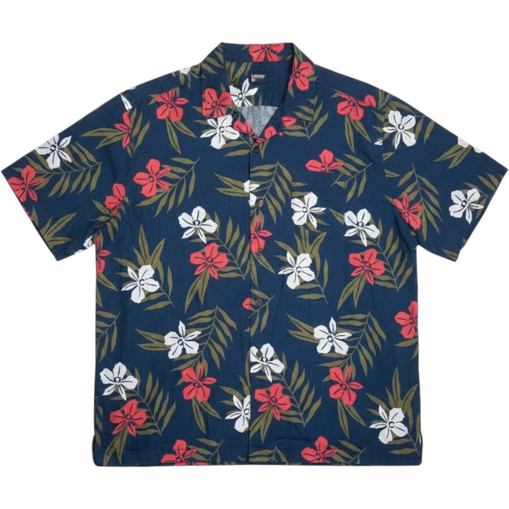 Lands End Mens 4XL‎ Hawaiian Shirt Blue Floral Cotton Viscose Traditional Fit